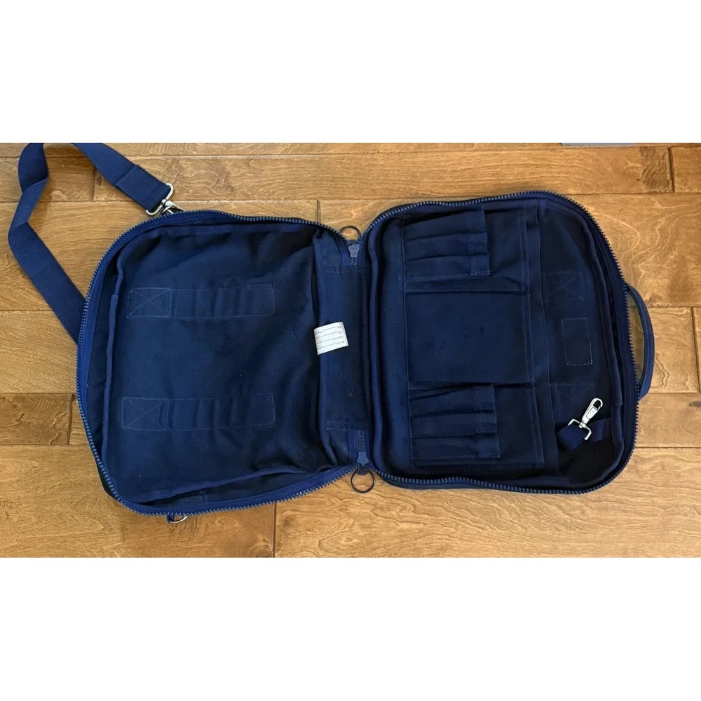 Vintage LANDS END SQUARE RIGGER Navy Blue Canvas Briefcase Laptop Tavel Bag USA